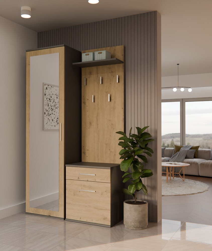 DUO Hallway Wardrobe Set – Anthracite & Artisan Oak - Image 2