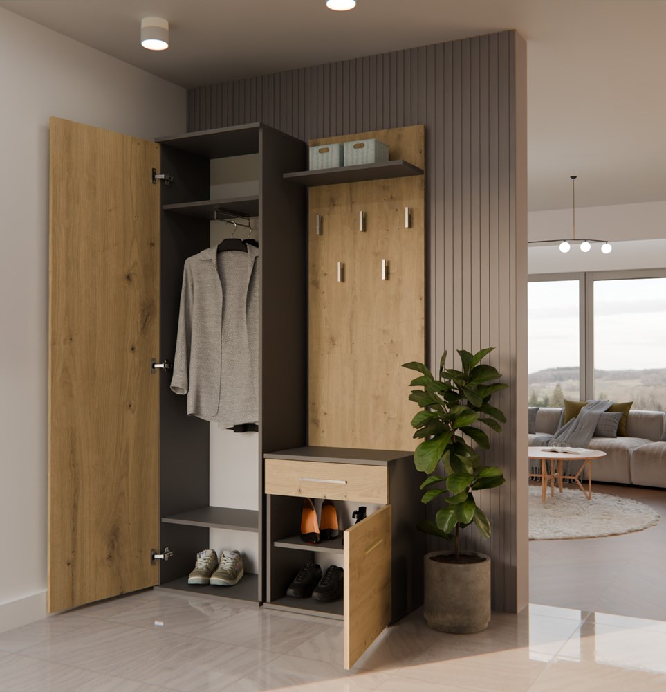 DUO Hallway Wardrobe Set – Anthracite & Artisan Oak - Image 3