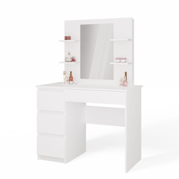 MARINA 4P Dressing Table with MIJAS Left Mirror – 4 Drawers & 4 Shelves – White