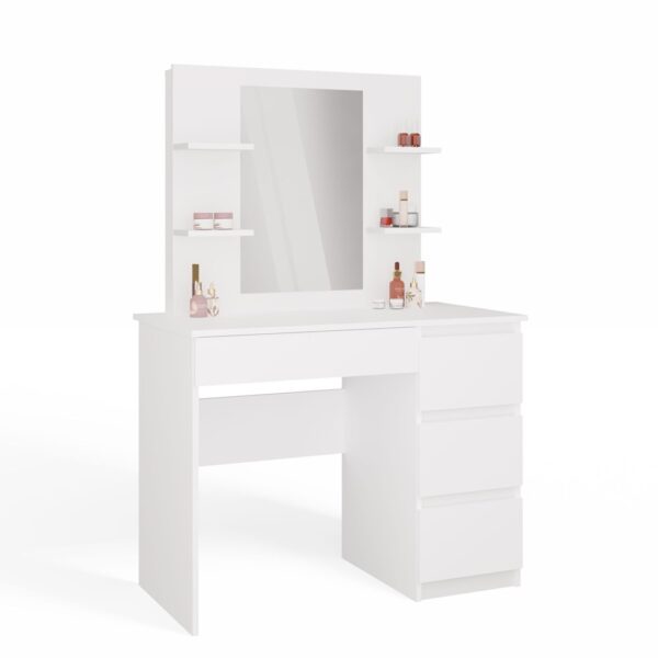 MARINA 4P Dressing Table with MIJAS Right Mirror – 4 Drawers & 4 Shelves – White