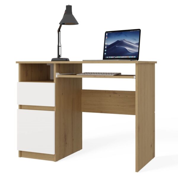 PORTO Left Computer Desk – Artisan Oak / White with Drawer 98.5 × 75 × 51 cm