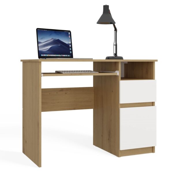 PORTO Right Computer Desk – Artisan Oak / White with Drawer 98.5 × 75 × 51 cm