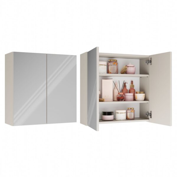 Pola 2DL Wall-Mounted Bathroom Cabinet with Mirror – Cashmere Beige