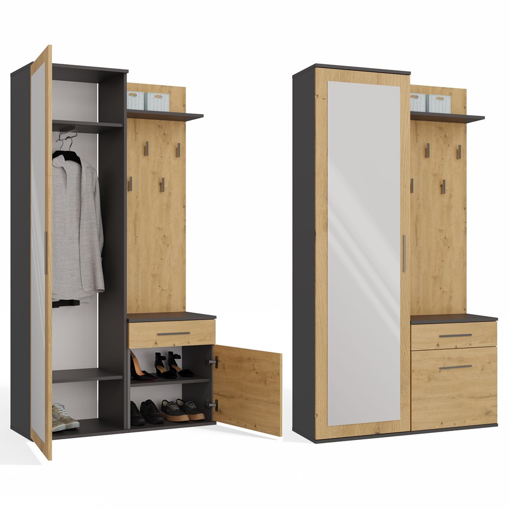 DUO Hallway Wardrobe Set – Anthracite & Artisan Oak