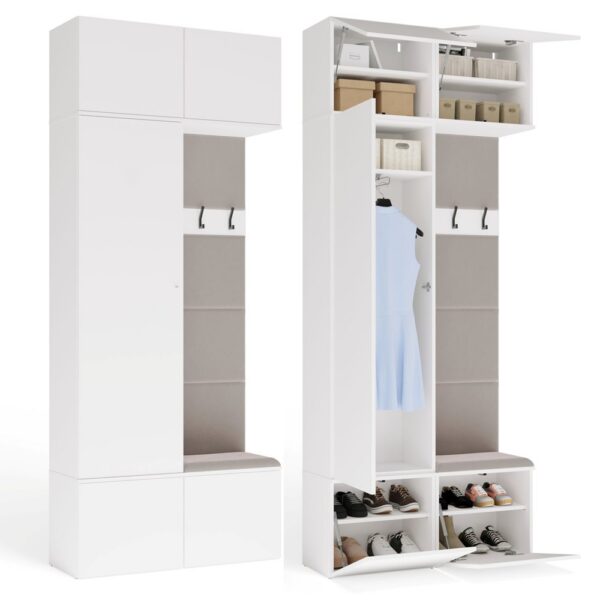 HALLWAY FURNITURE SET HAGA II 1SZ1W WHITE Wardrobe + Coat rack + Seat Hallway