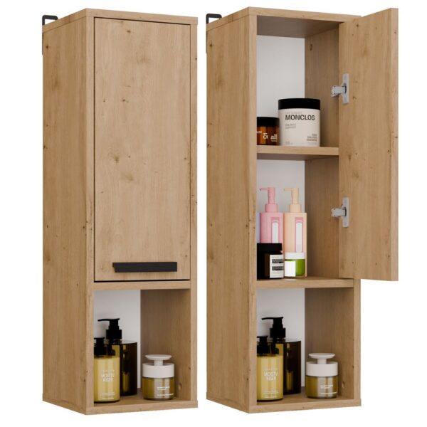 Wall-mounted bathroom cabinet MEXY W1D Tall cabinet 1 Door 3 Shelves ARTISAN OAK