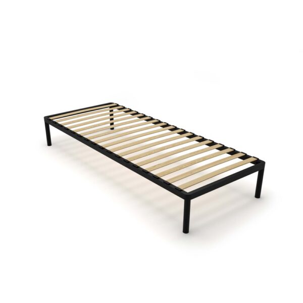 Frame Bed BED ALU 80x200 Metal Wooden Slats Modern BLACK