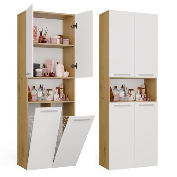 Bathroom cabinet NEL 2K DK Tall shelving unit 2 Baskets For laundry WHITE ARTISAN OAK