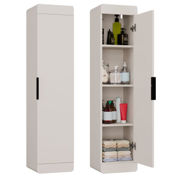 Wall-mounted bathroom cabinet TERRA 1D CASHMERE BEIGE Tall cabinet 4 Shelves For bathroom