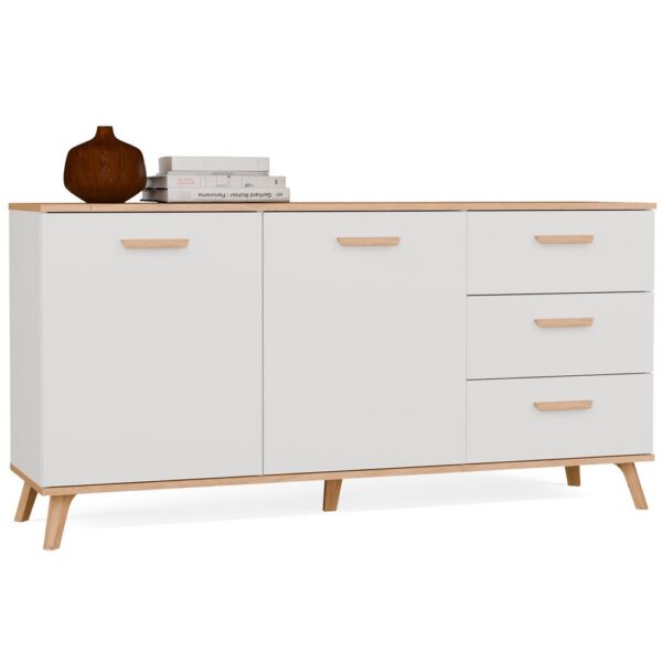 Chest of drawers OLYMPO 2D3S WHITE ARTISAN OAK Cabinet 150 cm 3 Drawers 2 Doors