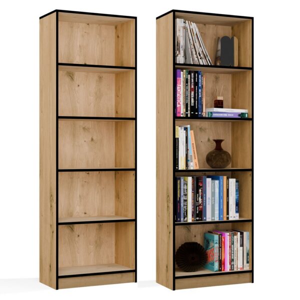 SHELVING UNIT Cabinet R60 For books ARTISAN OAK BLACK EDGES 5 Shelves For office