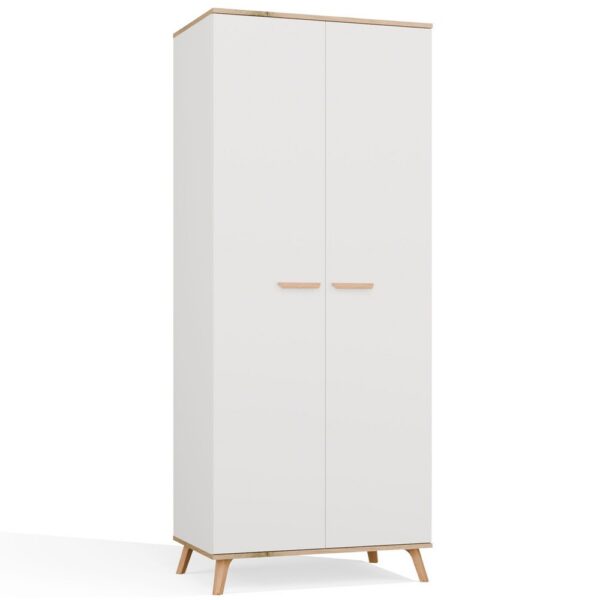 Wardrobe OLYMPO 2D WHITE ARTISAN OAK 80 cm Clothes rail 2 Doors Bedroom