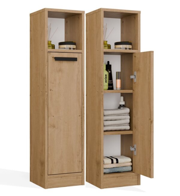 Bathroom cabinet MEXY 1D Tall cabinet Shelving unit 1 Door 4 Shelves Floor-standing ARTISAN OAK