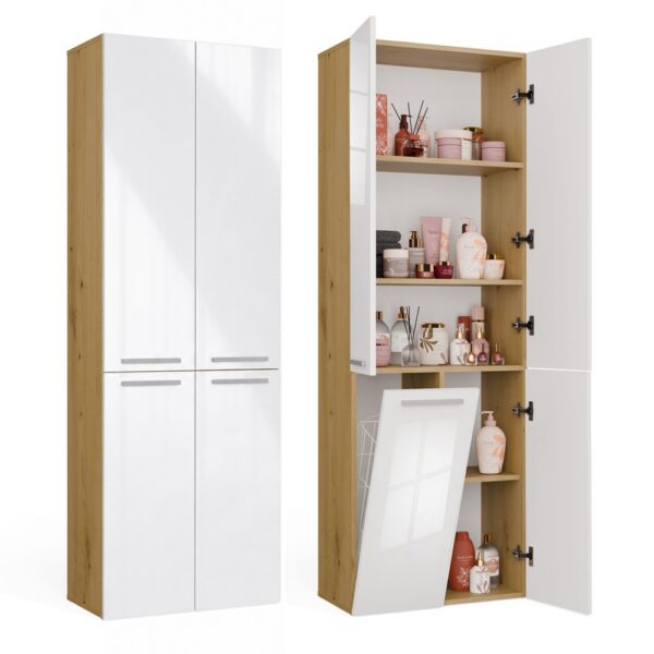 Bathroom cabinet NEL 1K DD Tall shelving unit Basket For laundry ARTISAN OAK / WHITE GLOSS