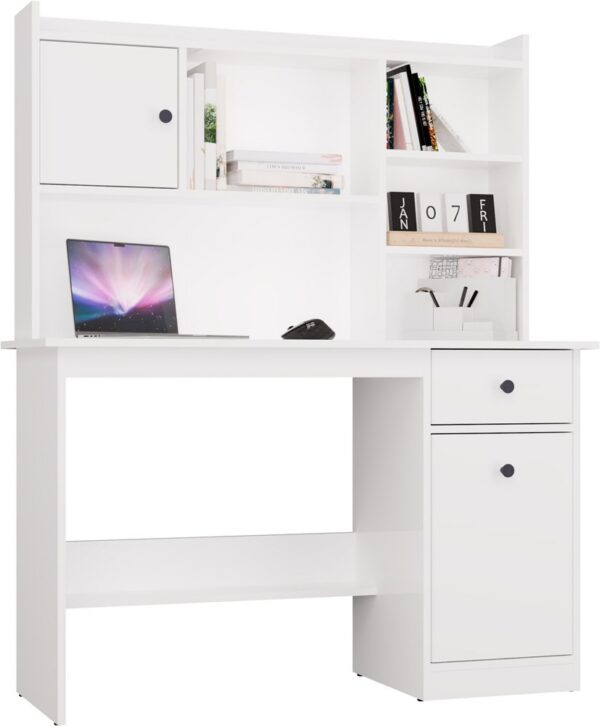 Desk CHESTER WITH HUTCH White 1 Drawer Cabinet Shelving unit For room