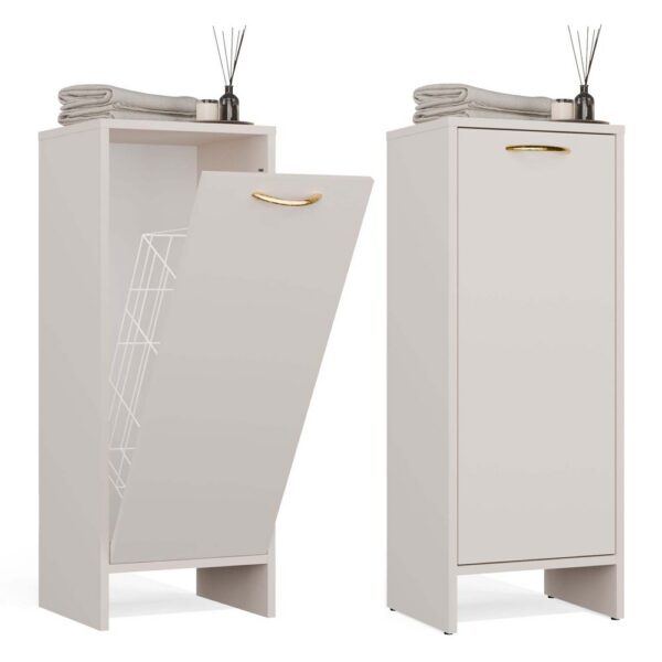 Bathroom cabinet NINA 1K CASHMERE 1 Basket For laundry Tall shelving unit For bathroom