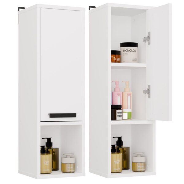 Wall-mounted bathroom cabinet MEXY W1D Tall cabinet 1 Door 3 Shelves WHITE