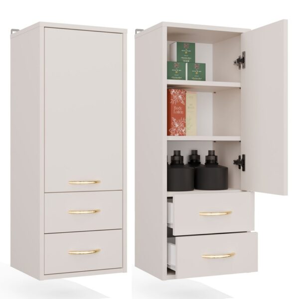 Wall-mounted bathroom cabinet NINA W1D2S CASHMERE 2 Drawers 3 Shelves