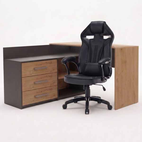 Set DESK DANY Corner ANTHRACITE / ARTISAN OAK + Chair DRIFT BLACK