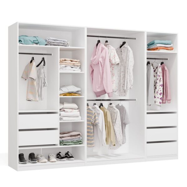 Hallway furniture set Modular OPENO SET 260/200 WHITE Drawers Clothes rails Shelves Large For bedroom