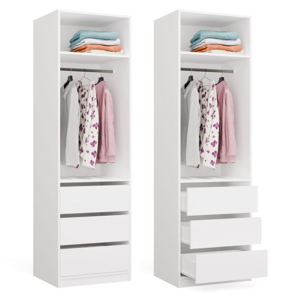 Hallway furniture set Wardrobe OPENO 1W1P3S WHITE Modular Shelving unit with clothes rail 3 Drawers