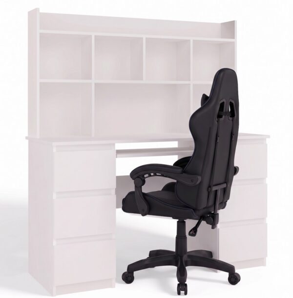 Desk KUBA WITH HUTCH WHITE + Chair BLACK REMUS Set 6 Drawers