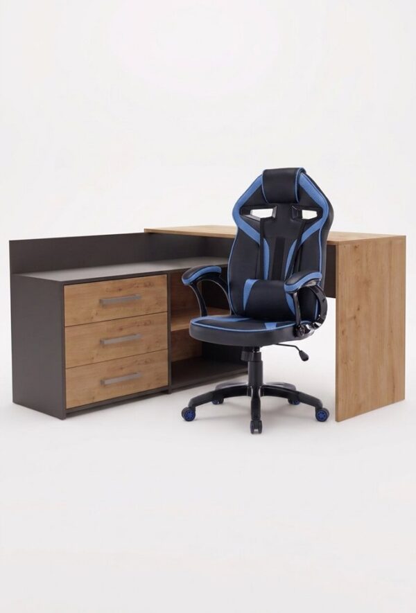 Set DESK DANY Corner ANTHRACITE / ARTISAN OAK + Chair DRIFT BLUE