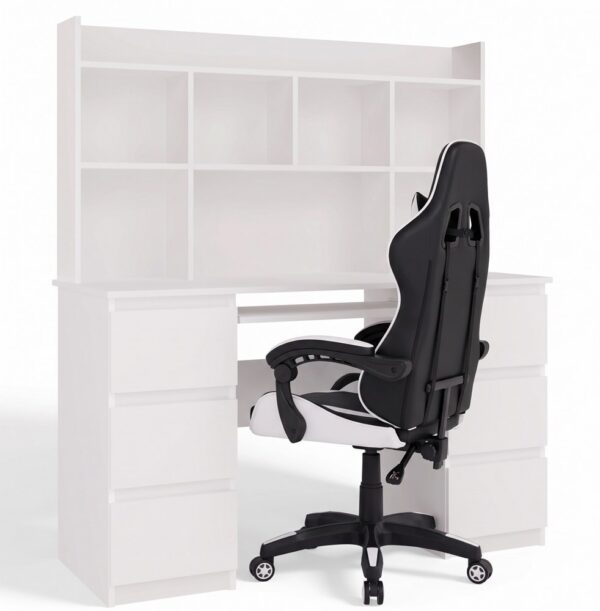 Desk KUBA WITH HUTCH WHITE + Chair REMUS WHITE Set 6 Drawers