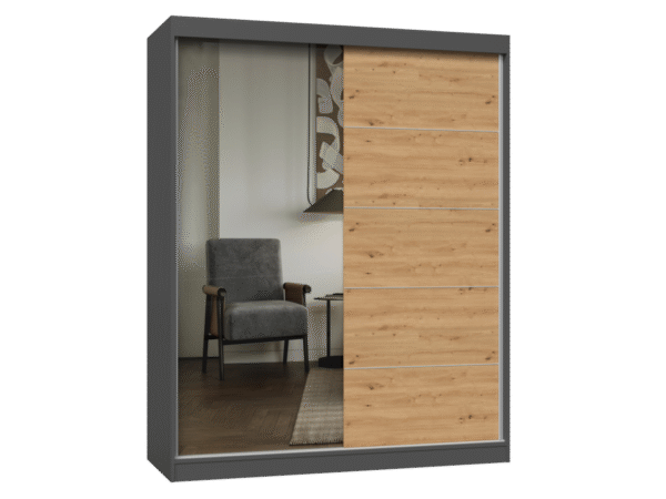 Wardrobe IGA 160 A/C ANTHRACITE ARTISAN 1 x Mirror Muntins For bedroom or hallway