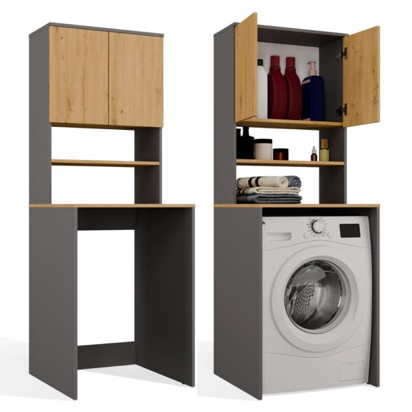 Bathroom cabinet POLA MULTI Over Washing machine Tall cabinet Shelving unit ANTHRACITE ARTISAN OAK