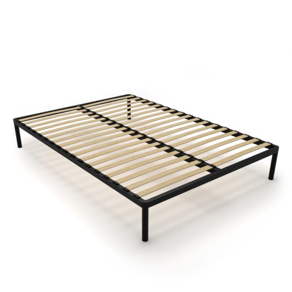 Frame Bed BED ALU 140x200 Metal Wooden Slats Modern BLACK