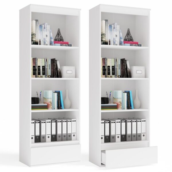 Office shelving unit PALERMO Cabinet 1 Drawer 4 Shelves For room or office WHITE