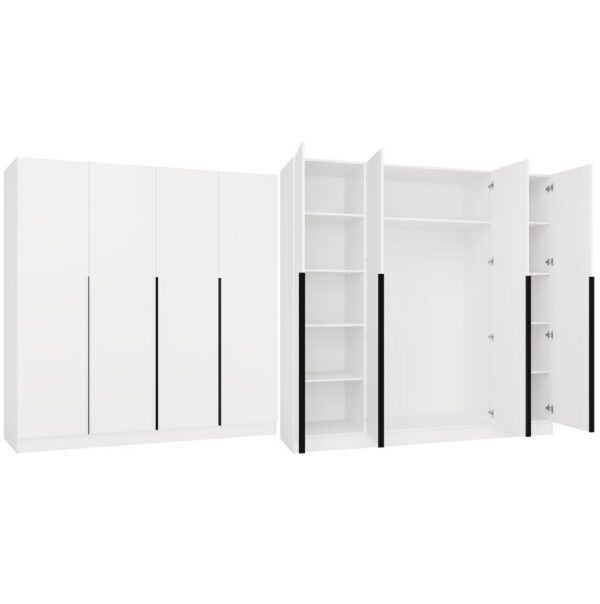 Wardrobe SENSO 4D 200 cm 4 Doors Black Handles For living room or bedroom WHITE