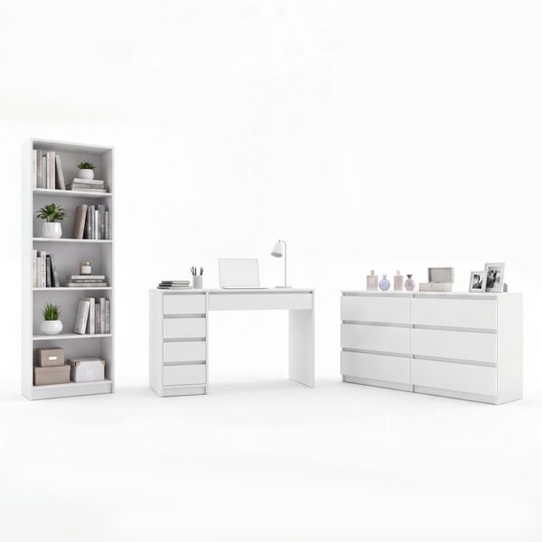 Furniture set Desk Arto + Chest of drawers Malwa M6 + Shelving unit R60 WHITE For room or office
