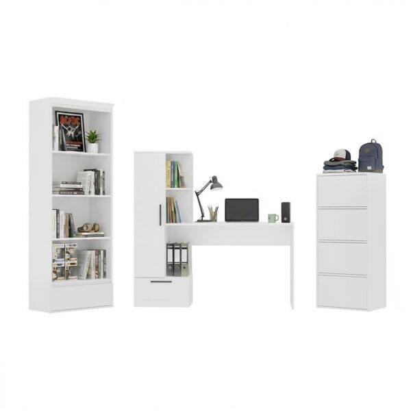 Furniture set Desk Cosmo + Chest of drawers Alma + Shelving unit Palermo WHITE For room