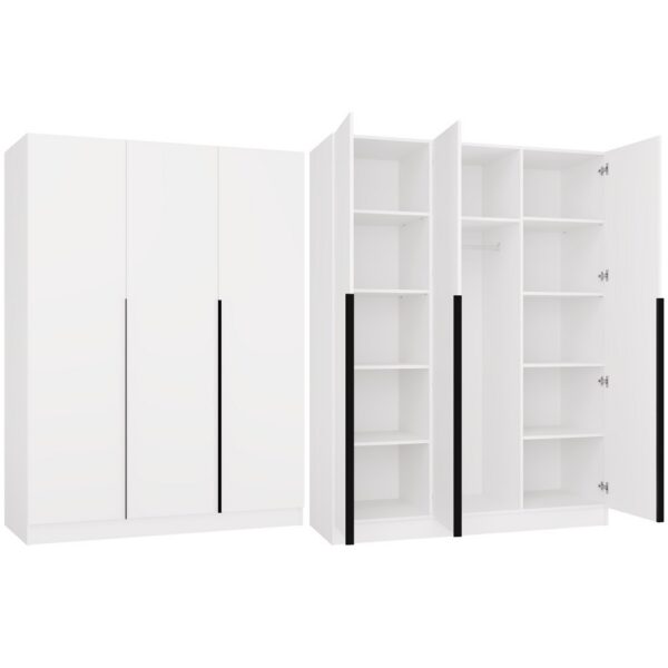 Wardrobe SENSO 3D 150 cm 3 Doors Black Handles For living room or bedroom WHITE