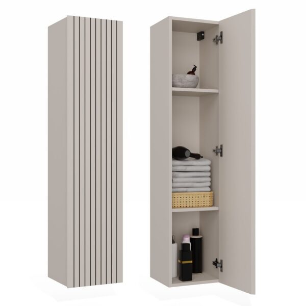 WALL-MOUNTED BATHROOM CABINET TALL CABINET SHELVING UNIT TIGO 1D CASHMERE FLUTED FRONT