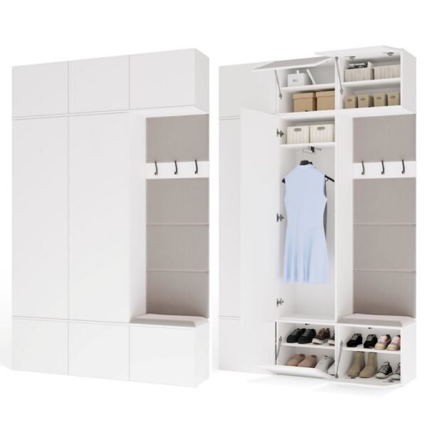 Hallway furniture set HAGA III 2Sz1W WHITE 2x Wardrobe + Coat rack For hallway